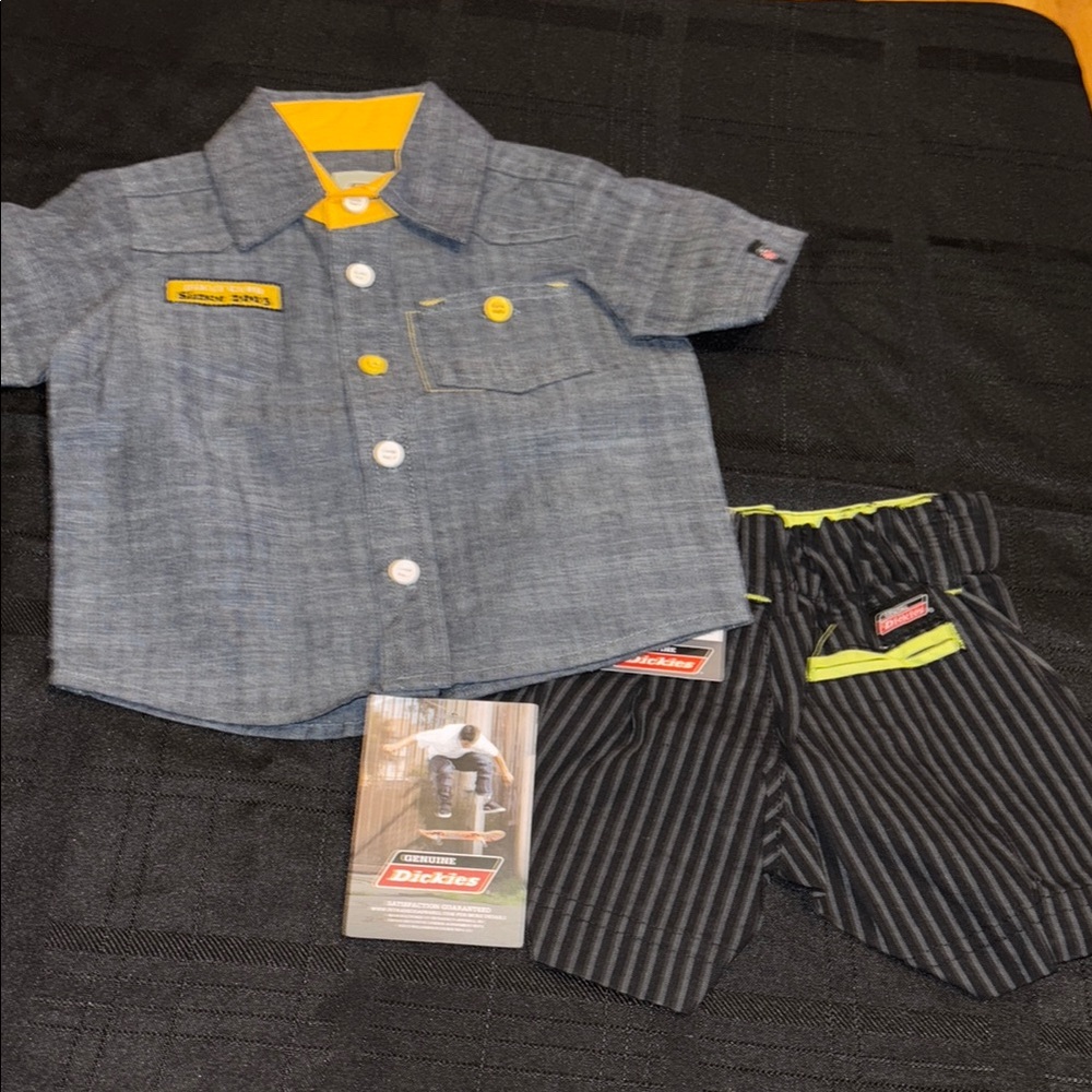 NWT Dickies Baby Shirt and Shorts Set Blue and Black 0/3 months boys